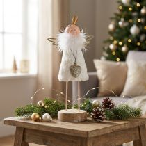 Article Figurine Ange pour Décoration de Noël Bois et Métal Blanc et Doré H20,5cm