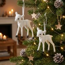 Article Duo de rennes blancs à suspendre – Décoration de Noël en résine floquée