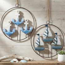 Article Anneaux décoratifs en métal à suspendre, motifs bateaux et ancres, Ø18cm, lot de 2