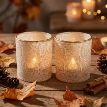 Article Photophore en verre motif paisley Ø8cm H9cm lot de 2