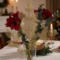 Article Branche décorative dorée avec feuilles squelettiques en plastique 63 cm