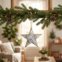 Article Étoile décorative en bois blanche Ø15cm – Suspension rustique