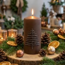 Article Bougie de Noël marron foncé 15 x 7 cm avec motif sapin