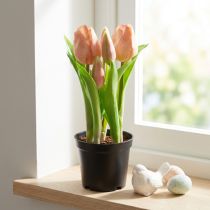 Article Tulipes artificielles en pot couleur pêche 22 cm