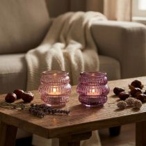 Article Lot de 2 photophores en verre rose et violet Ø7,5cm H7,5cm