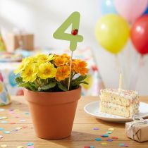 Article Décoration en bois chiffre 4 avec coccinelle, lot de 16 fleurs sur piques, 27,5 cm