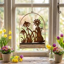 Article Décoration suspendue en métal rouillé avec lapin et socle en bois 20×5×29,5 cm