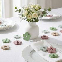 Article Fleurs décoratives en bois Ø3 cm, motifs assortis, couleurs pastel, lot de 24