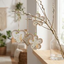 Article Suspensions décoratives en bois motif fleur et cœur – Set de 6 pièces