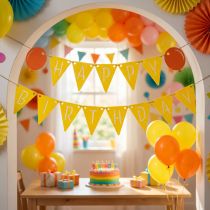 Article Guirlande d'anniversaire en feutre jaune et orange avec cordon de jute - 300 cm