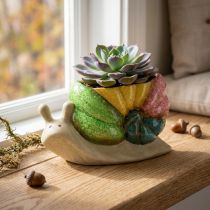 Article Pots de fleurs en céramique en forme d'escargot, multicolore, 19 × 8,5 × 11 cm