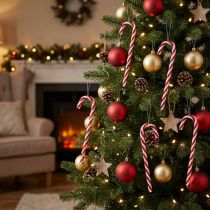 Article Décoration de Noël - Lot de 12 Sucreries en Forme de Canne, Rouge et Blanc, 18 cm