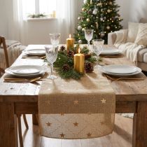 Article Tapis de Table de Noël Doré avec Motifs Étoilés - 48 cm x 4,5 m