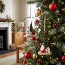 Article Suspensions décoratives Noël Père Noël et Bonhomme de neige avec étoile 13 cm – Lot de 2