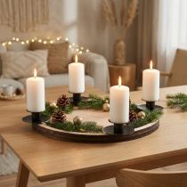 Article Chandelier en bois rond avec plateau noir - 4 bougeoirs, Ø 33 cm