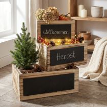 Article Lot de 3 boîtes en bois avec surfaces ardoise, marron et noir, différentes tailles, pour décoration et rangement