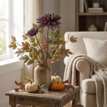 Article Chrysantheme artificielle violette avec 2 fleurs Ø5/11 cm et tige de 70 cm