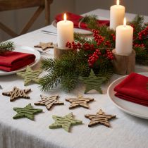 Article Étoiles en bois naturel et vert pour décoration de Noël - Lot de 72 pièces