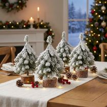 Article Mini sapins enneigés décoratifs verts et blancs 14 cm - Lot de 4