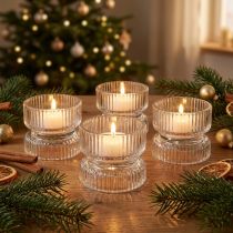 Article Lot de 4 photophores en verre strié transparent Ø9 cm H7 cm