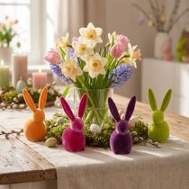 Article Figurines Lapins de Pâques Assis en Finition Velours 13 cm - Lot de 8