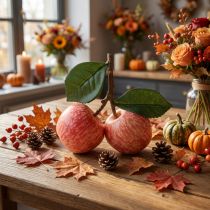 Article Pomme décorative artificielle rouge avec tige et feuilles – Lot de 2, 13 cm