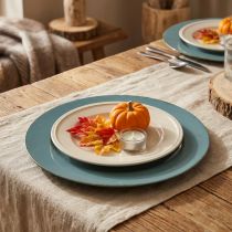 Article Assiette décorative en plastique bleu pétrole et brun Ø33 cm