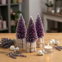 Article Mini sapins décoratifs violets avec base en bois, 15 cm, lot de 3
