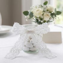 Article Ruban décoratif en coton motif dentelle en rouleau 25 mm x 10 m blanc