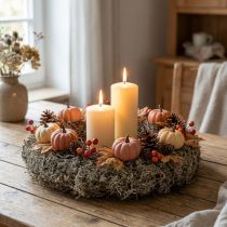 Article Couronne naturelle en mousse grise Ø30cm - Décoration pour table, porte, automne et Noël
