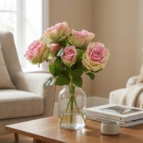 Article Bouquet de Roses Artificielles Vert et Rose 55 cm