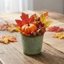Article Cache-pot en métal vert décoré de feuilles d’érable, Ø10cm, H10cm