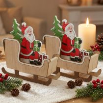 Article Lot de 2 petits traîneaux de Noël en bois avec Père Noël - 10 cm