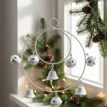 Article Couronne en métal blanche avec grelots – Décoration de Noël à suspendre