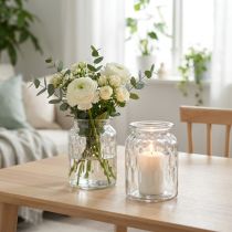 Article Lot de 2 vases en verre transparent avec motif, 15 cm