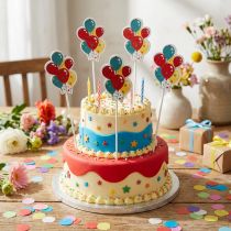 Article Lot de 15 Piques Décoratives Ballons Multicolores en Bois 26 cm