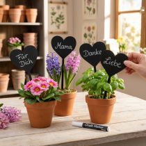 Article Lot de 6 pics décoratifs en bois cœur noir 27 cm