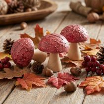 Article Set de 9 Champignons Décoratifs en Bois Rouge 5×6 cm Décoration Automnale