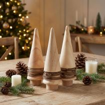 Article Set de 3 petits sapins décoratifs en bois naturel H13,5 cm