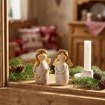 Article Duo d’Anges en Céramique Crème et Doré – Décoration de 8,6 cm – Lot de 2