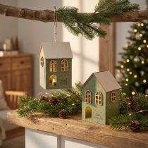 Article Set de 2 décorations de Noël maison en feutrine verte avec LED