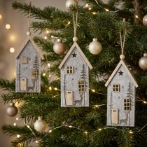 Article Décoration de Noël en feutre beige – Maison à suspendre 15cm, Lot de 6