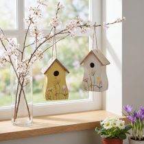 Article Décoration à suspendre nichoir en bois blanc et jaune 13 cm (lot de 2)