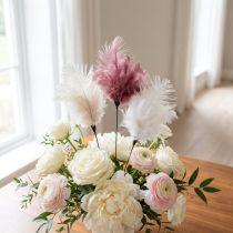 Article Plumetis décoratifs sur tige en bois - Blanc, crème et rose - Lot de 3
