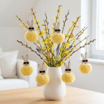 Article Décoration suspendue lapin en pompon jaune Ø 7 cm - Lot de 6