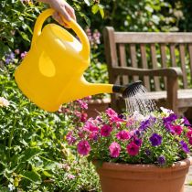 Article Arrosoir en Plastique Jaune 5 L avec Pomme Noir