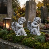 Article Figurine Ange Dormant en Résine Grise - Lot de 2 (16 cm)