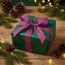 Article Ruban de Noël avec fils dorés, ruban cadeau Erika 25 mm 20 m