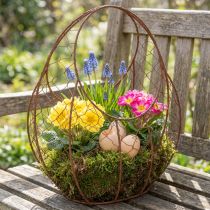 Article Corbeille en métal brun rouillé - Décoration de printemps et Pâques H34cm L30cm