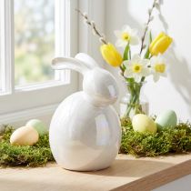 Article Figurine Lapin en Céramique Blanche Nacrée 17 cm